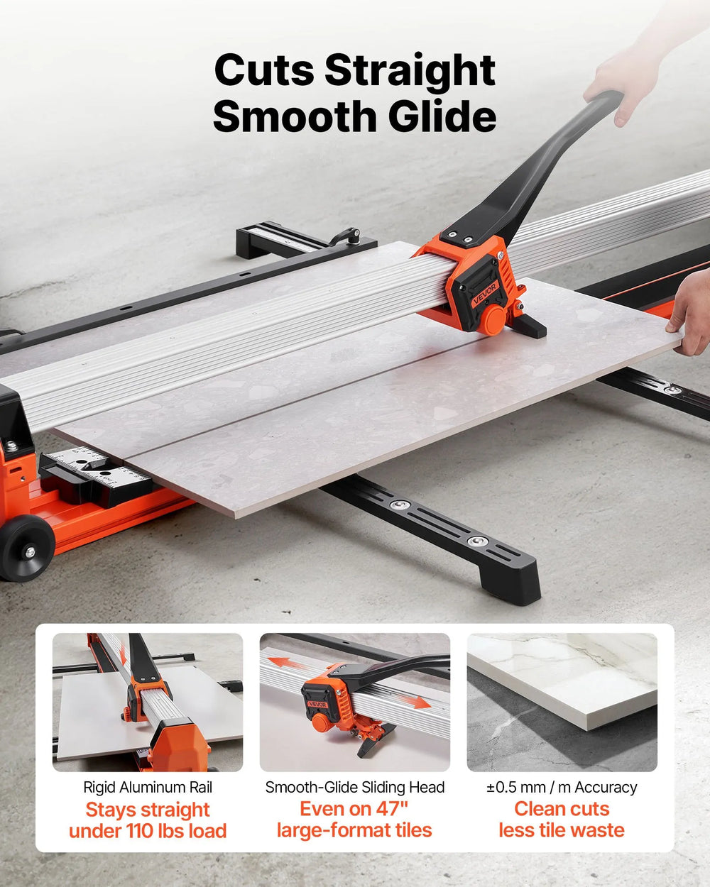 Vevor Manual Tile Cutter 39.4 in. with Spring-Loaded Base and Angle Fence New
