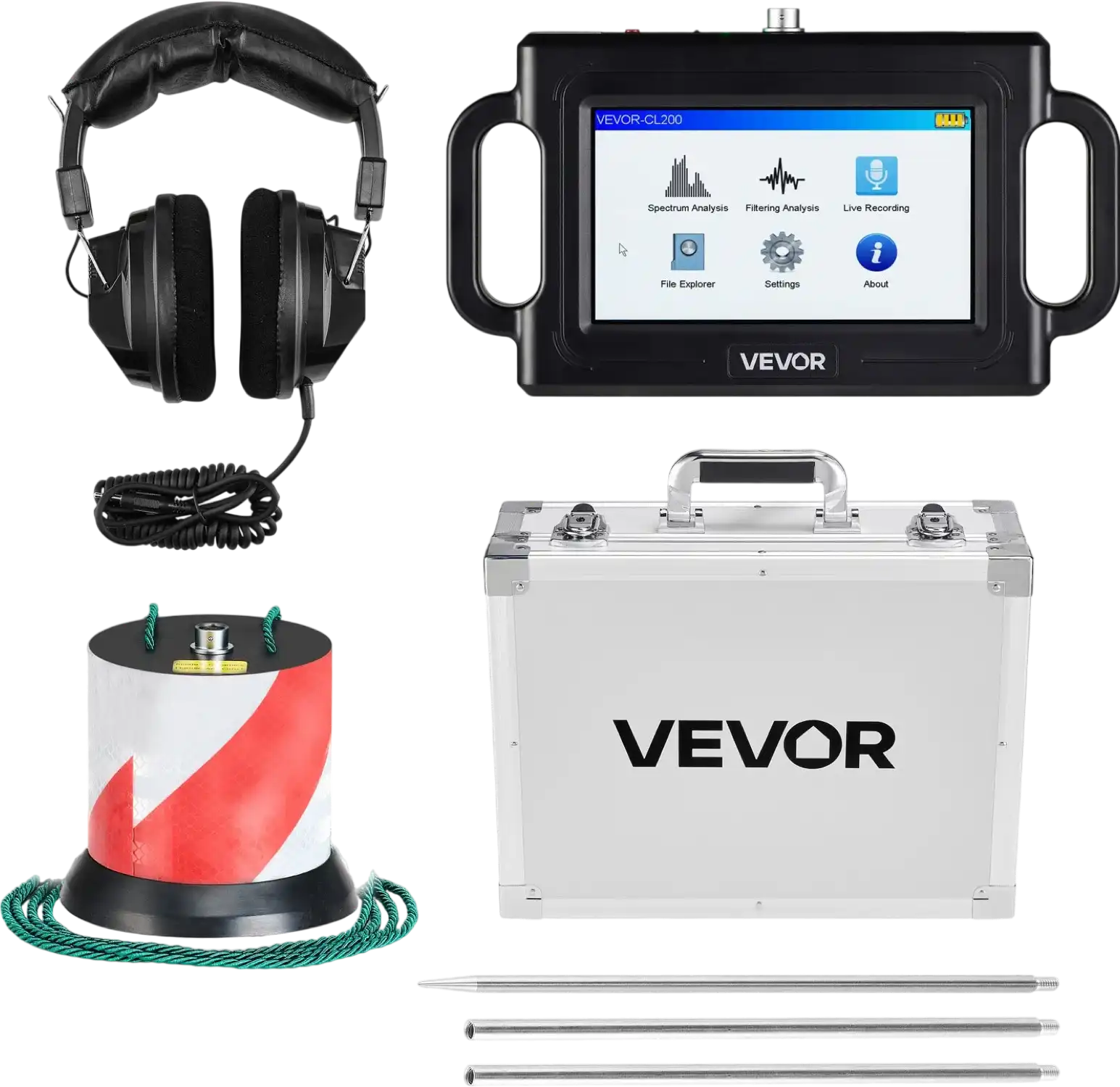 Vevor Pipe Water Leak Detector 1-5000Hz Frequency Range 6.6 ft Depth with 7