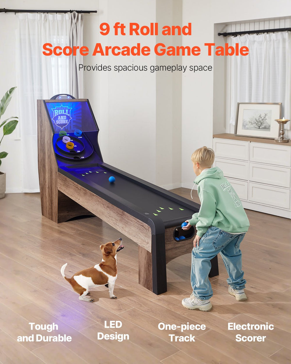 Vevor Roll & Score Arcade Game Table 9 Ft with LED Electronic Scorer New