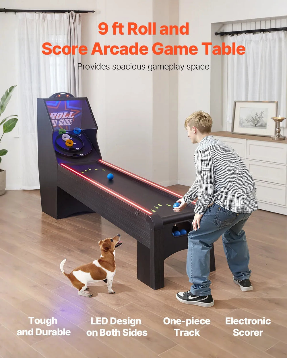Vevor Roll & Score Skee Ball Arcade Game 9 Ft with LED Scorer and Lighting New