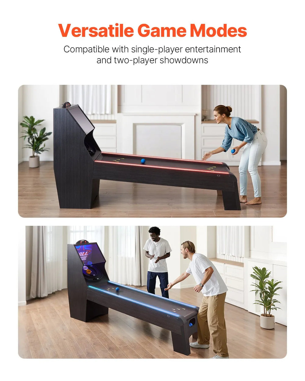Vevor Roll & Score Skee Ball Arcade Game 9 Ft with LED Scorer and Lighting New