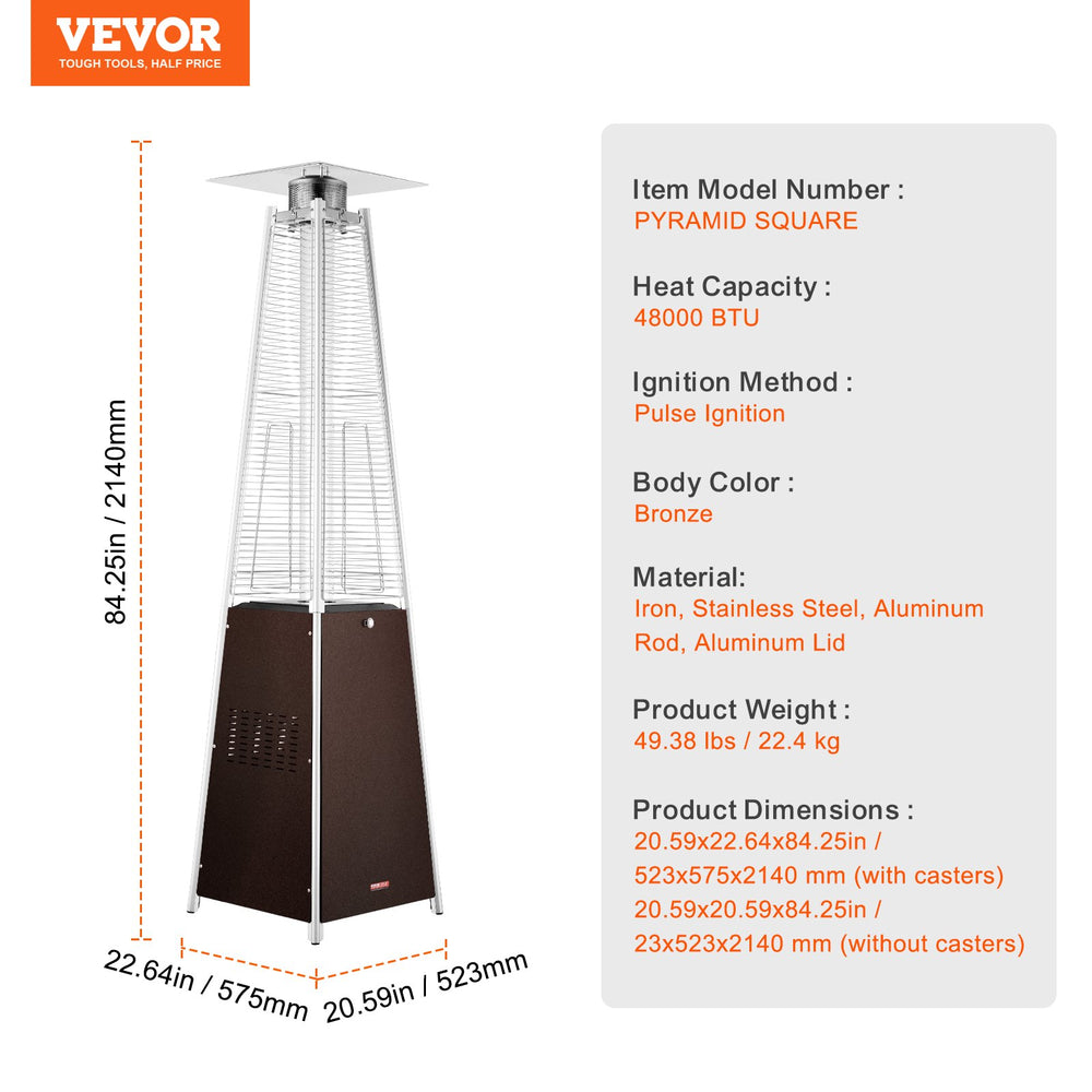 Vevor Propane Patio Heater 48000 BTU Bronze Pyramid with Wheels New