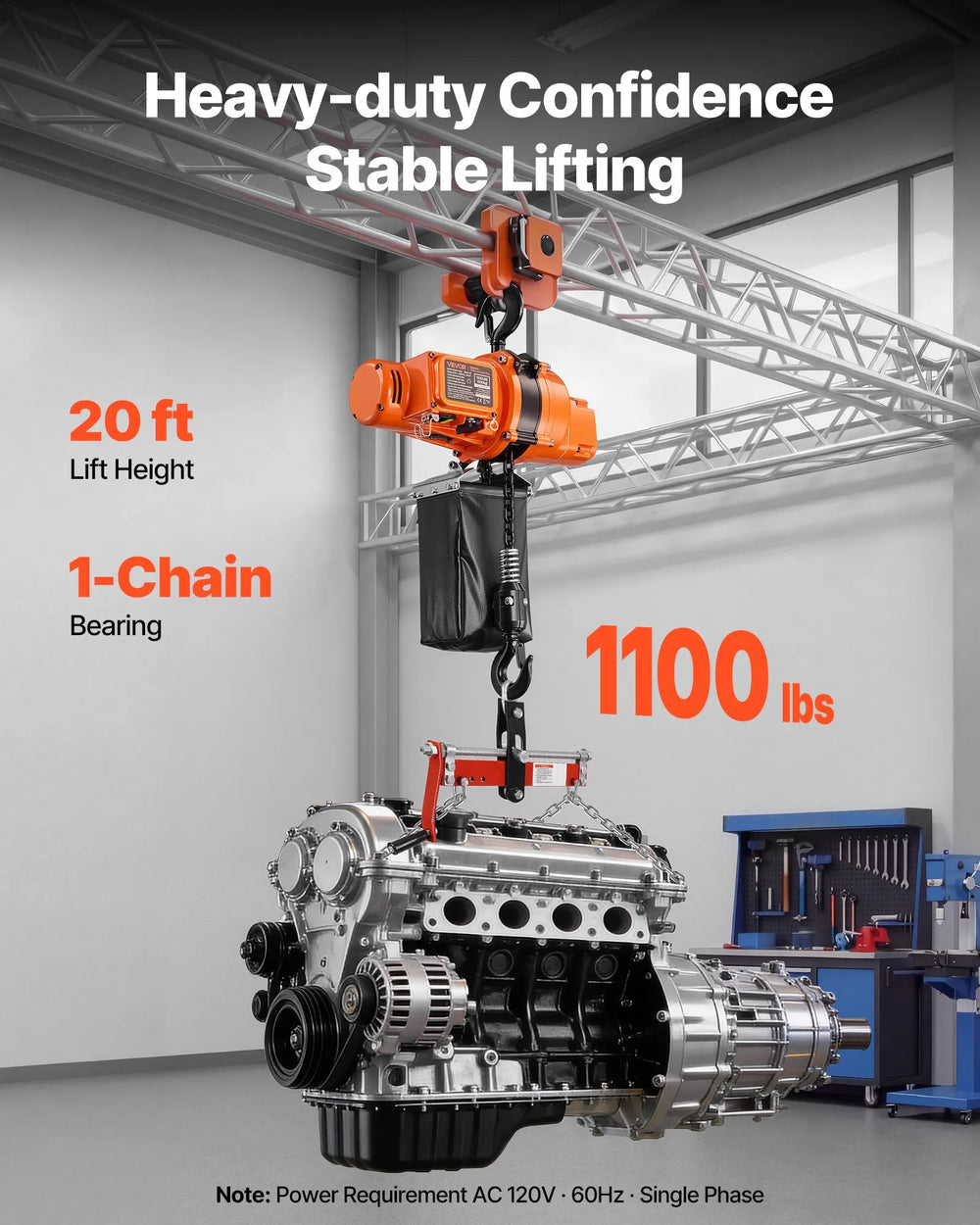 Vevor Electric Chain Hoist 1,100 lbs. 20 ft. Lifting Height with Wireless/Wired Remote Control 120V New