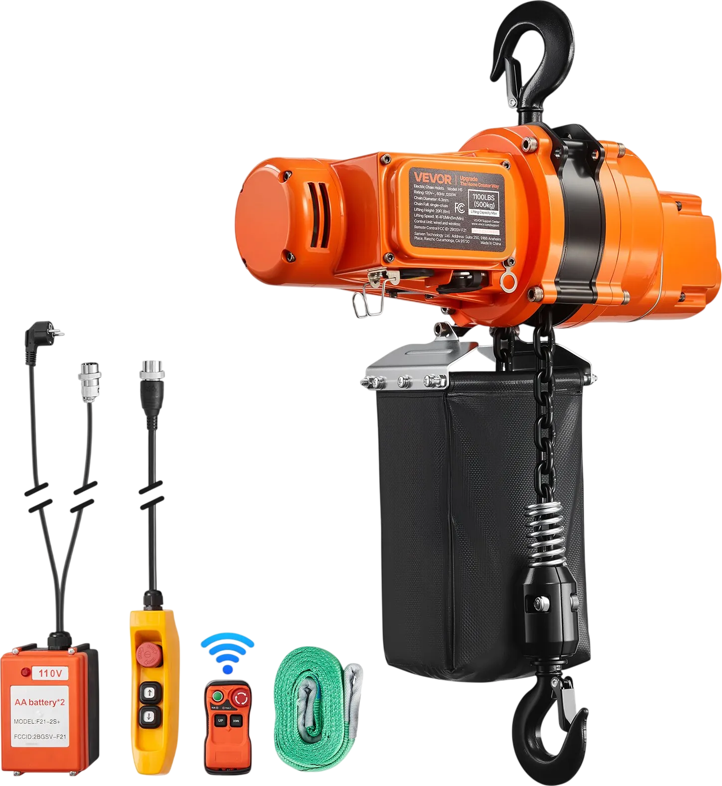 Vevor Electric Chain Hoist 1,100 lbs. 20 ft. Lifting Height with Wireless/Wired Remote Control 120V New