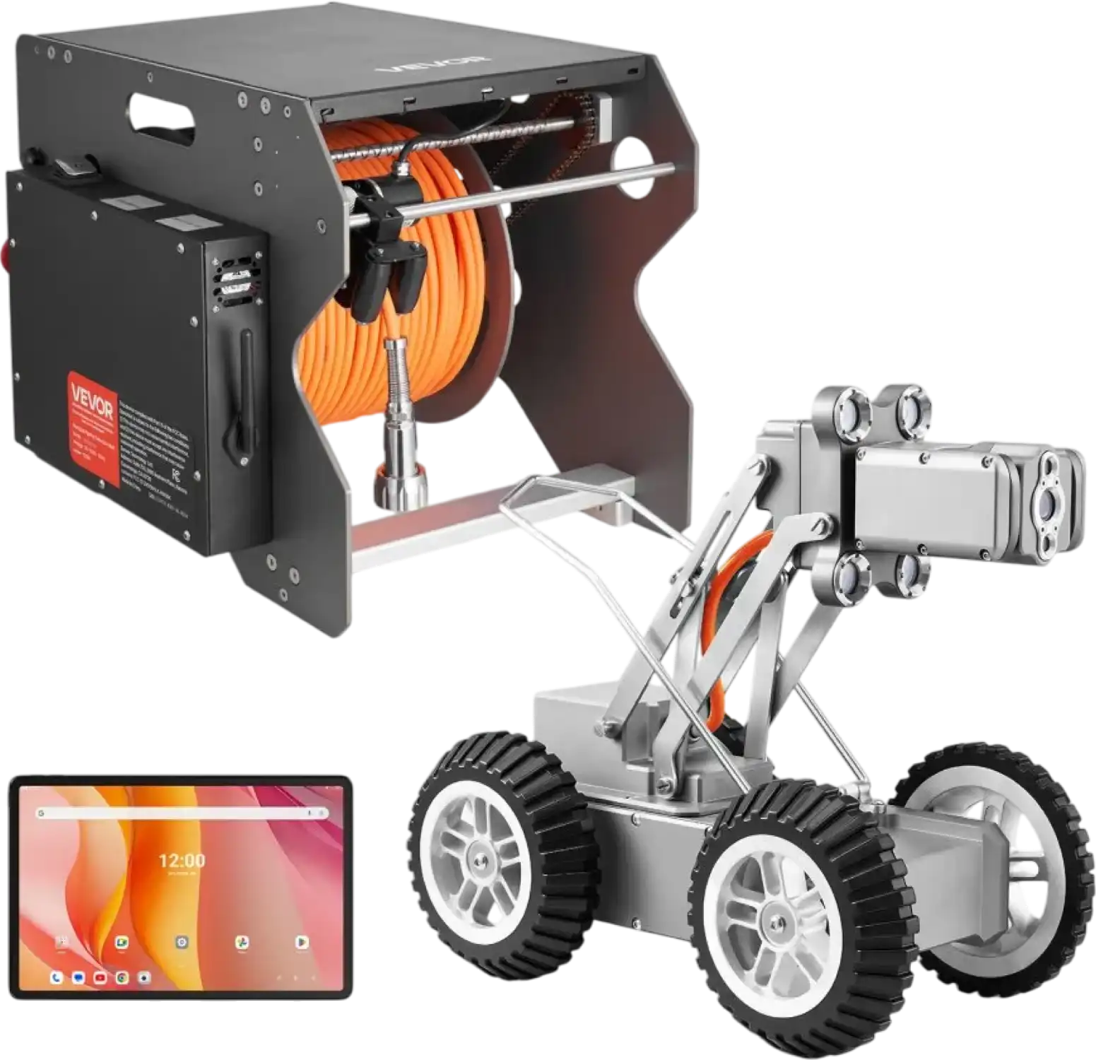 Vevor Sewer Pipe Inspection Robot 394 Ft Detection 2MP Cameras with Touchscreen Tablet New