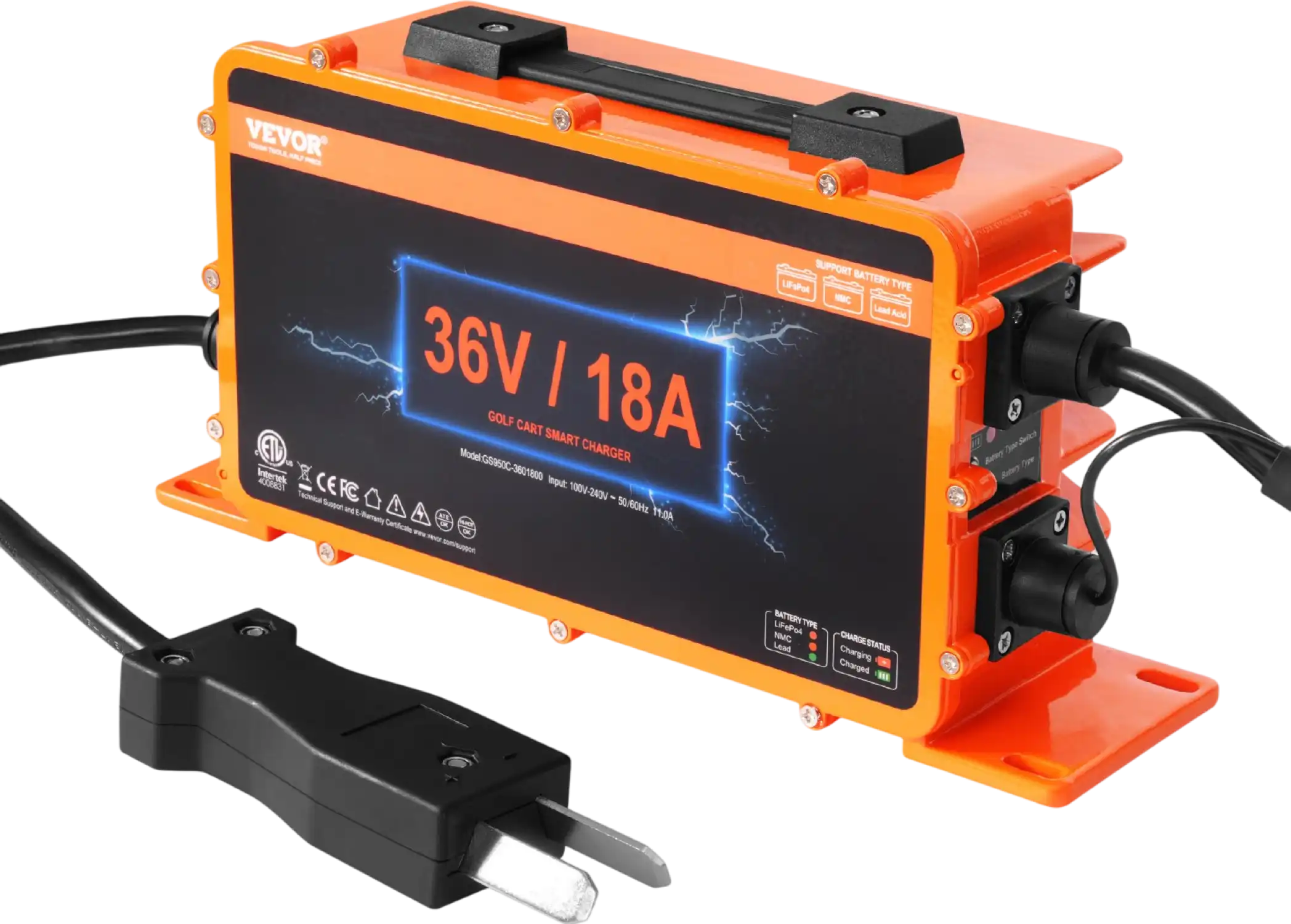 Vevor Golf Cart Battery Charger 36V 18 Amp with Crowfoot Plug New