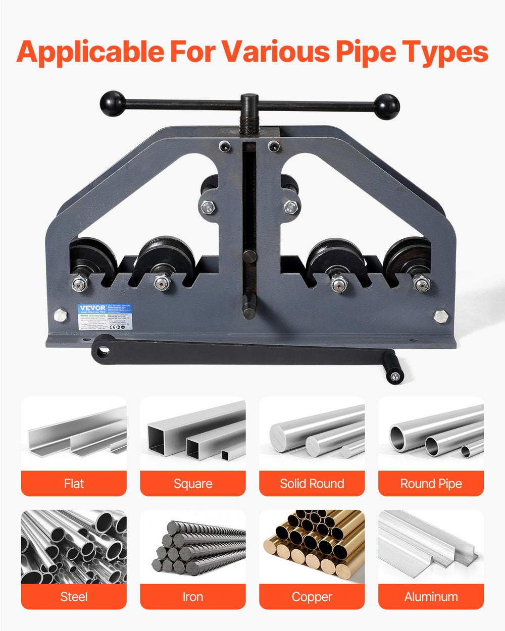 Vevor Tube Pipe Roller Bender Max 1-1/2" Manual with 6 Dies New