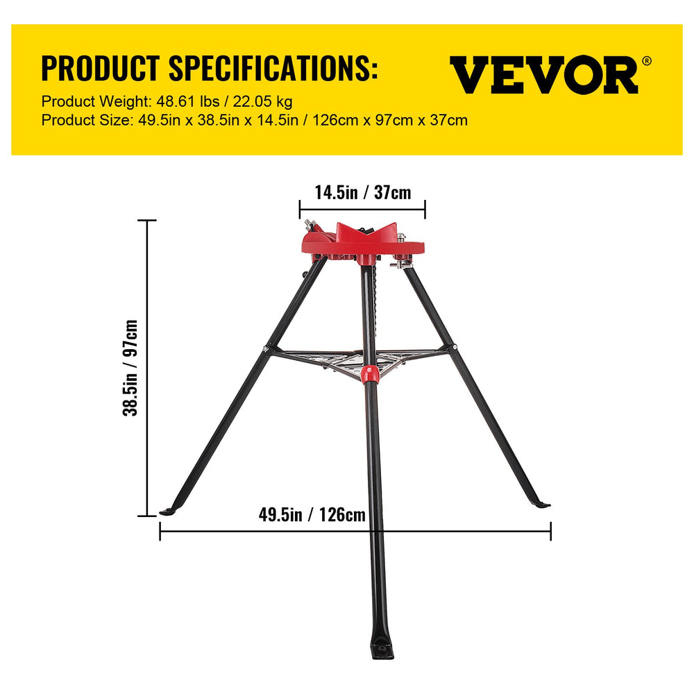 Vevor 6" Tripod Pipe Chain Vise Stand with Steel Legs & Rubber Mounts New