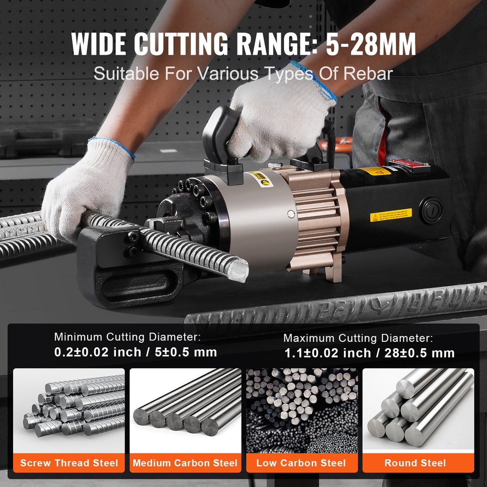 Vevor Hydraulic Rebar Cutter with Adjustable Cutting Range 0.2"-1.1" 2000W New