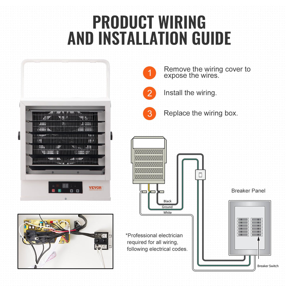 Vevor Electric Garage Heater 10,000 Watt Digital Fan-Forced Wall/Ceiling Mount with Remote New