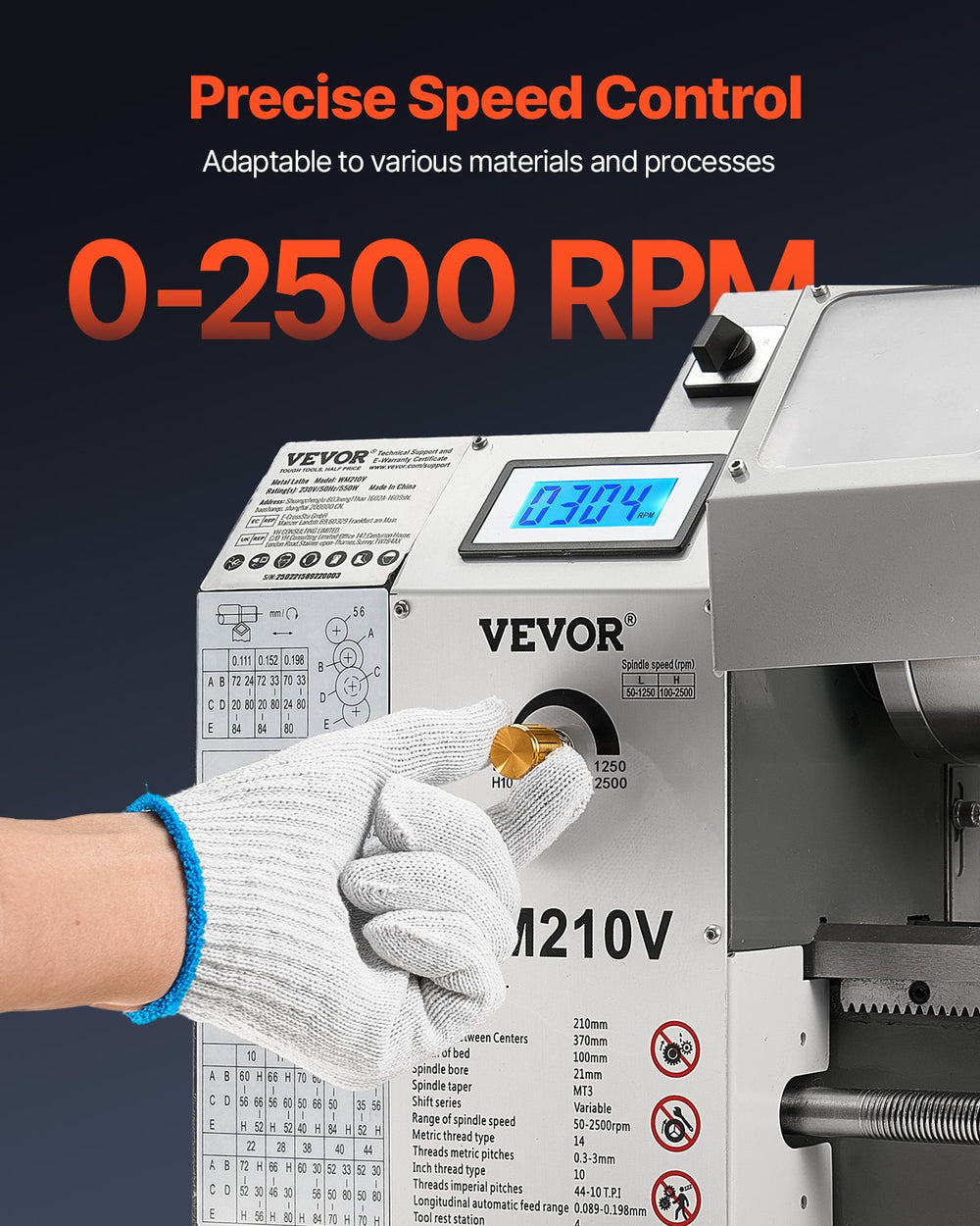 Vevor Benchtop Lathe Machine 8" x 16" 0-2500 RPM Variable Speed 550W New