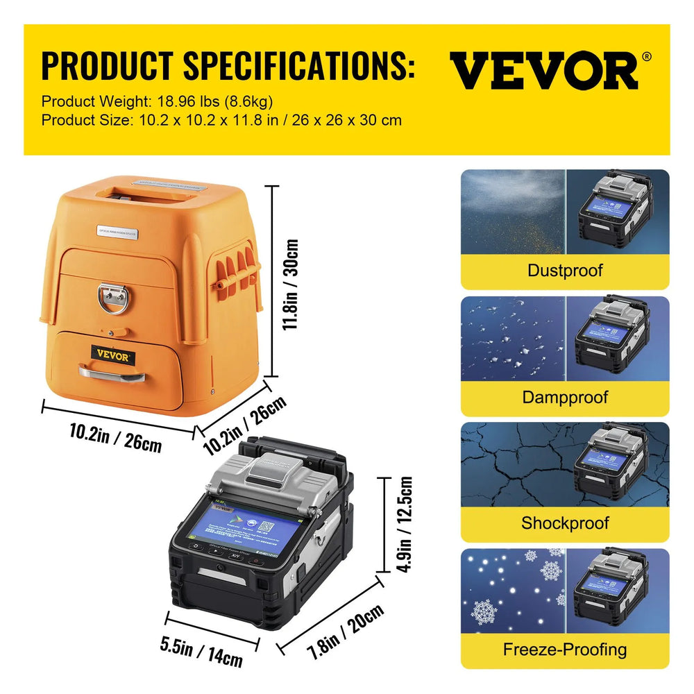 Vevor AI-7 Fiber Fusion Splicer 8s Splicing Time with 5" HD Screen New