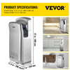 Vevor Jet Hand Dryer 1600W Vertical Wall Mount High-Speed Automatic New