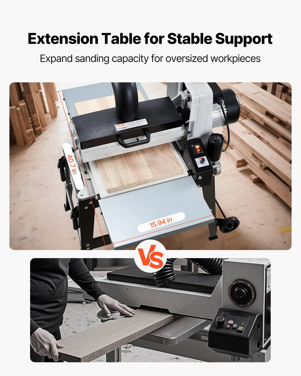 Vevor Benchtop Drum Sander with Stand and Extension 16" Dual Motor 1.5 HP 1720 RPM New