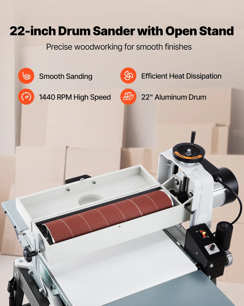 Vevor Drum Sander 22" with Stand & Extension Tables 1.75 HP 1440 RPM New