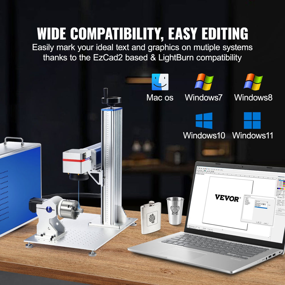 Vevor Fiber Laser Marking Machine 100W Engraver with Rotary Axis New