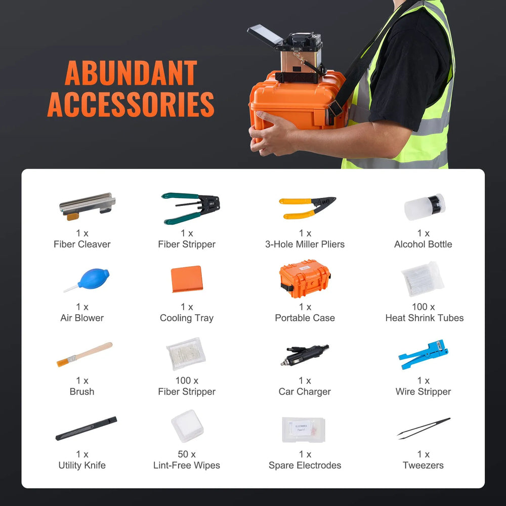 Vevor Fiber Fusion Splicer 4 Motors Clad Alignment 6s Splicing with 5" Touch Screen New