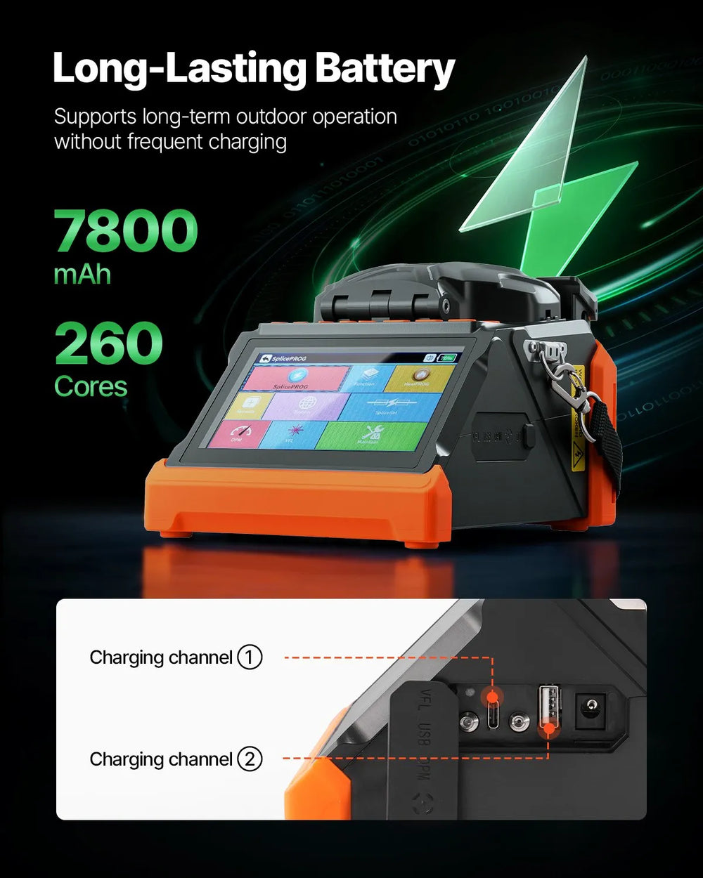 Vevor Fiber Fusion Splicer Core & Clad Alignment 6 Motors with 5" Touchscreen New