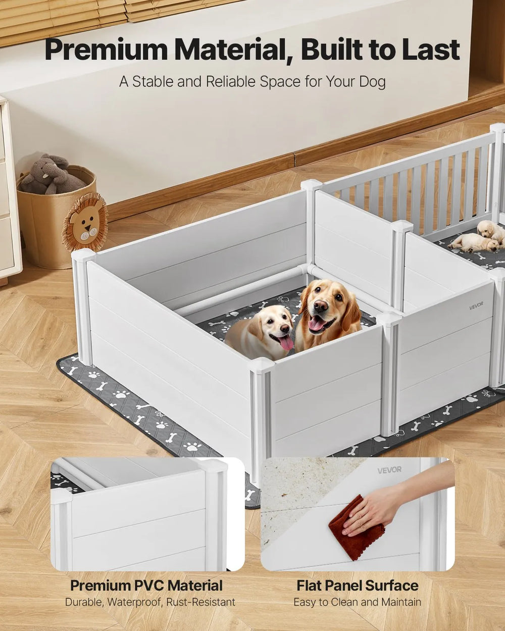 Vevor Puppy Playpen 2-Room Whelping Box with Height Adjustable Door Washable Pad New