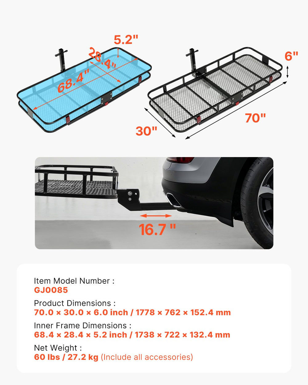 Vevor Hitch Cargo Carrier Foldable 500 Lbs Capacity for 2" Receiver New