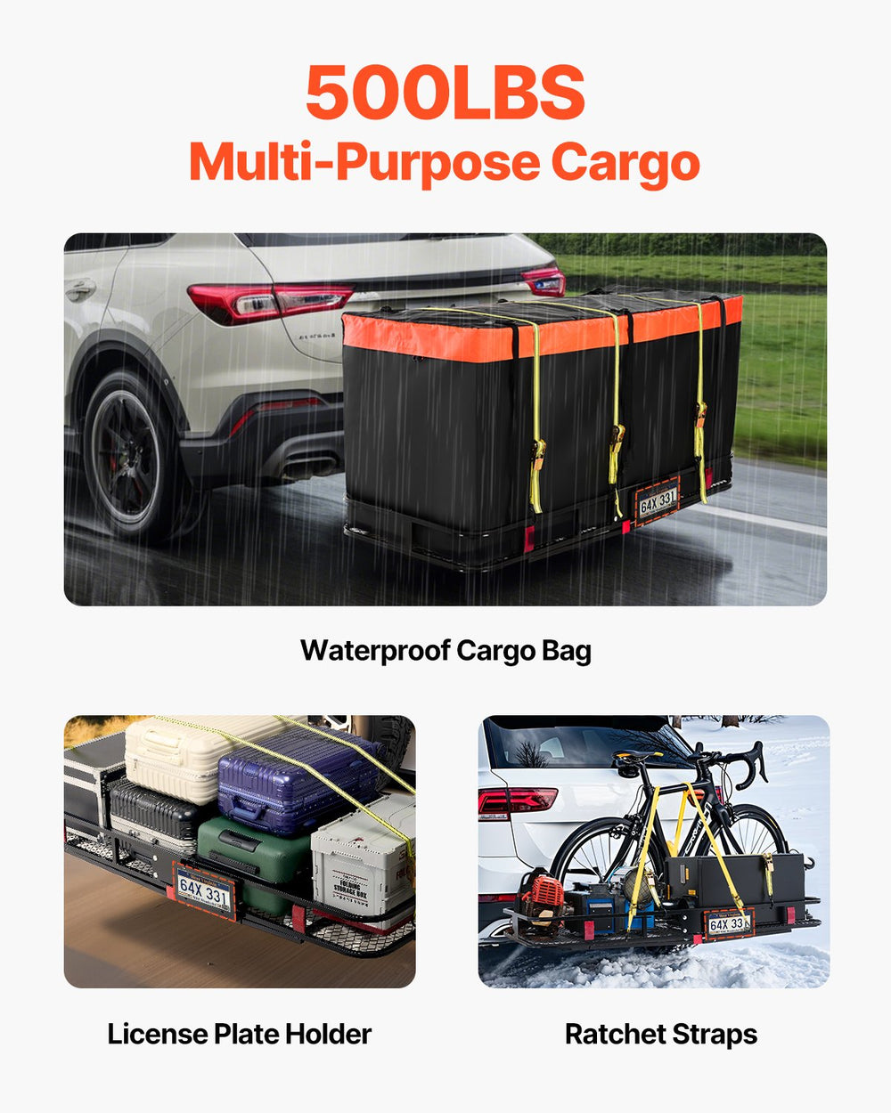 Vevor Hitch Cargo Carrier Foldable with Cargo Net 500 Lbs Capacity New