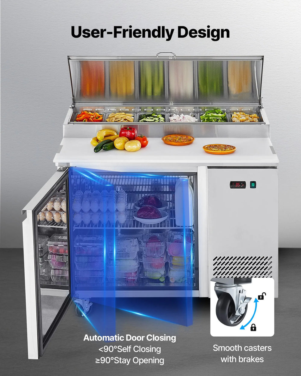 Vevor Refrigerated Prep Table 11 Cu. Ft with 6 Pans and Cutting Board New