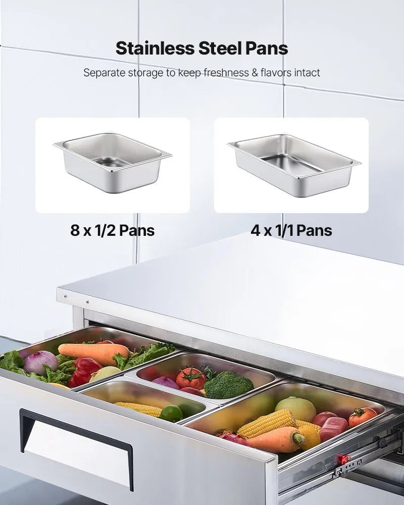 Vevor Chef Base Refrigerator 2-Drawer Undercounter 52" with 8 Pans New
