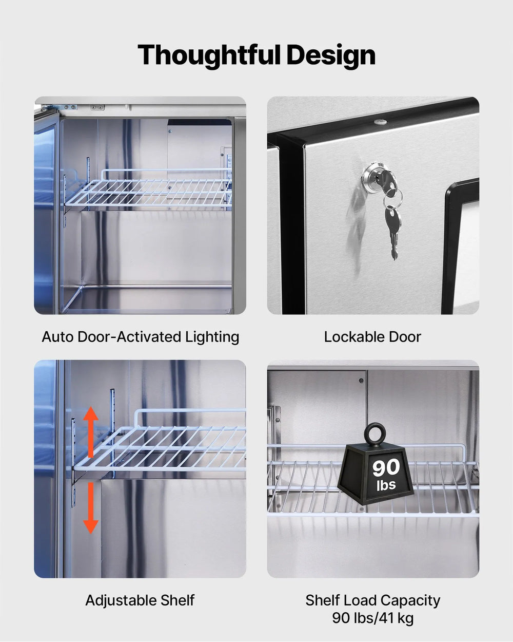 Vevor Commercial Freezer Prep Table 2-Door 14.8 Cu. Ft with LED Lighting New