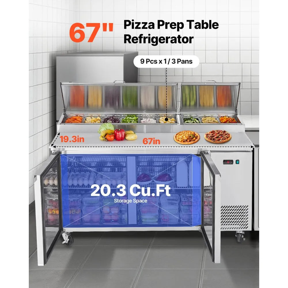 Vevor Commercial Refrigerator Prep Table 20" Countertop 20.3 Cu. Ft with 9 Pans New