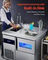 Vevor Commercial Ice Maker with Sink 132 lbs/Day 30 lbs Storage Bin Self-Cleaning New