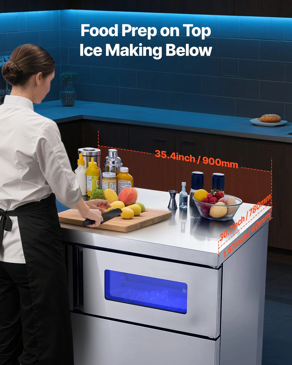 Vevor Commercial Ice Maker with Worktop 220 lbs/Day 66 lbs Storage New