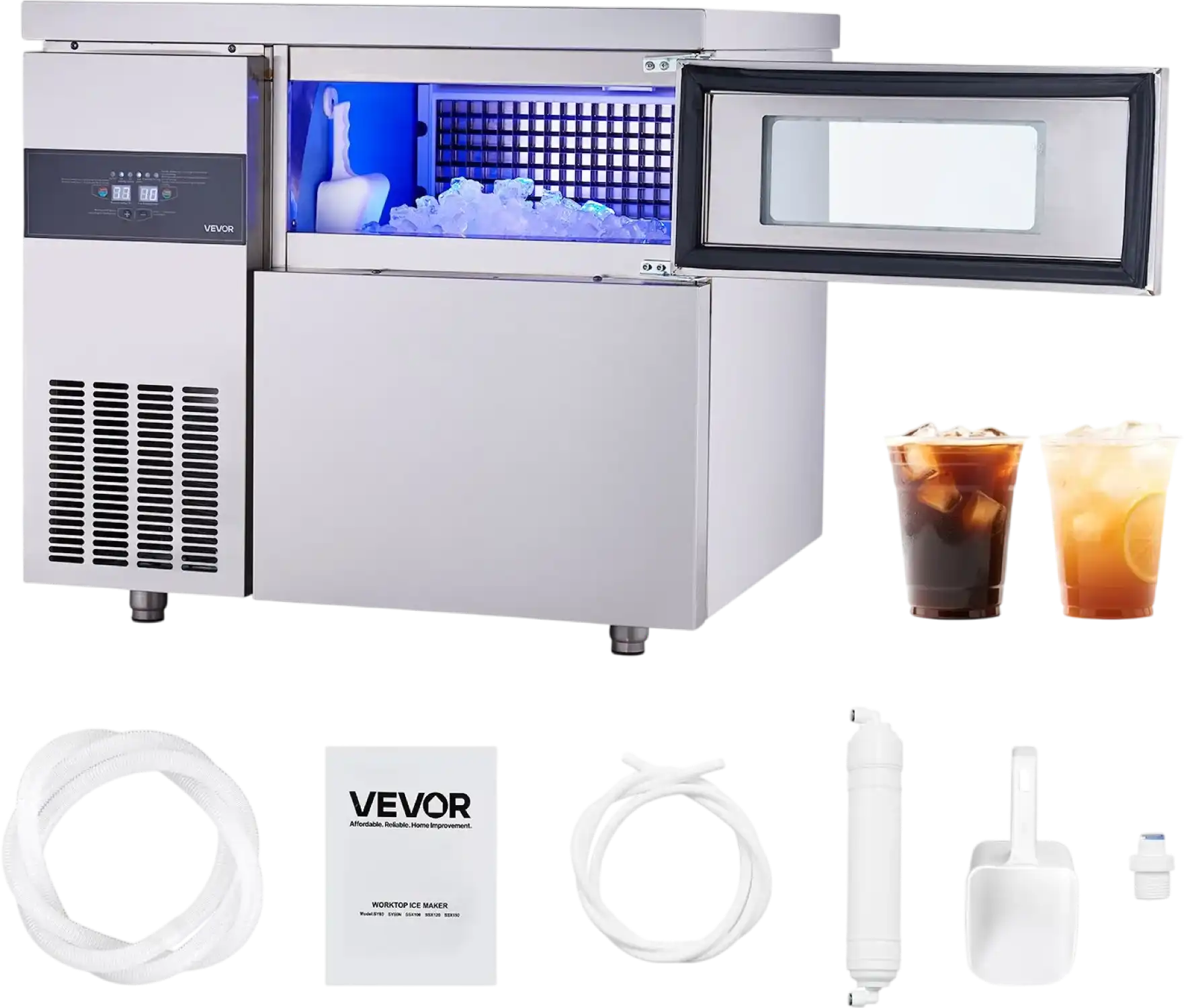 Vevor Commercial Ice Maker with Worktop 220 lbs/Day 66 lbs Storage New