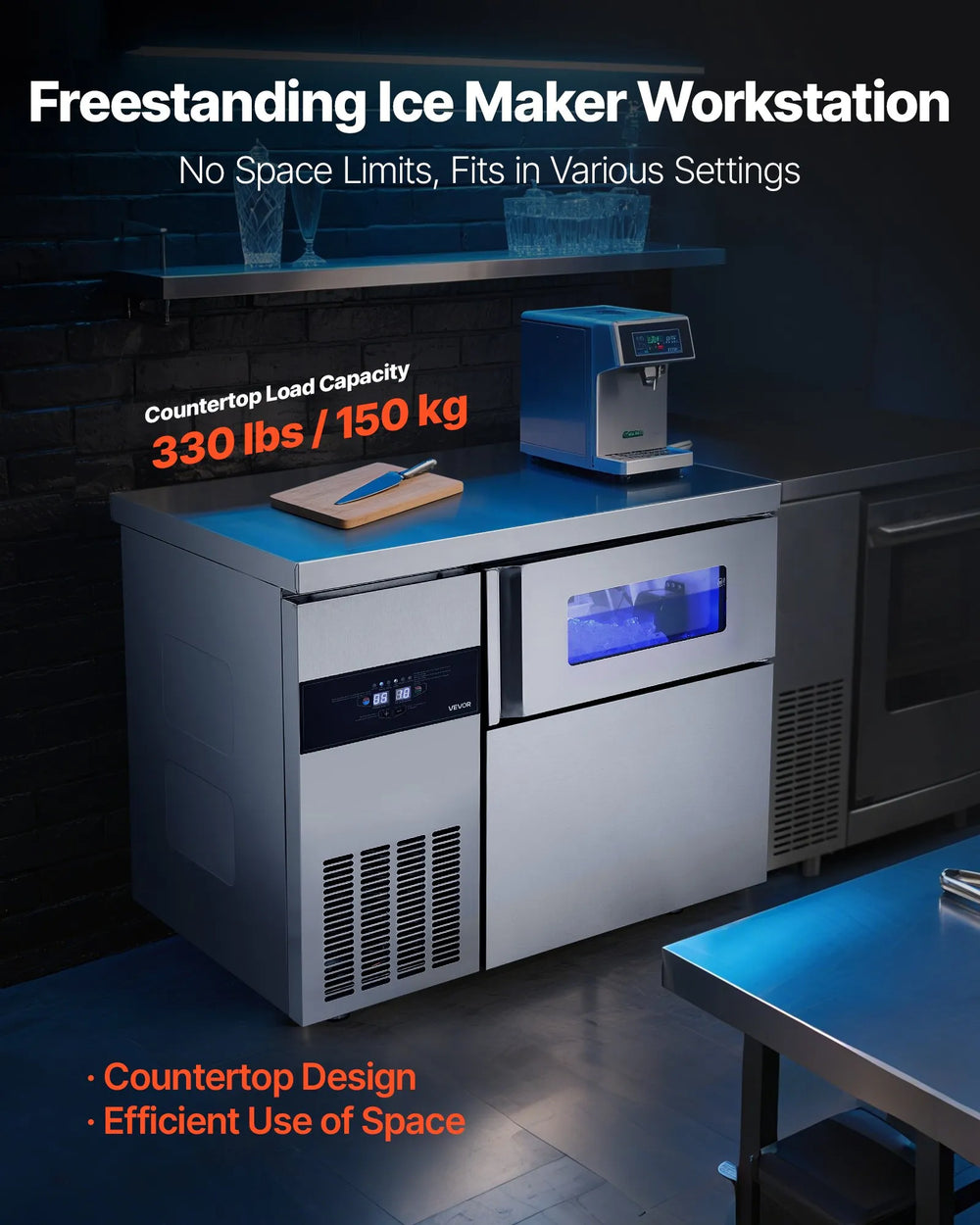 Vevor Commercial Ice Maker with Worktop 265 lbs/Day 66 lbs Storage New
