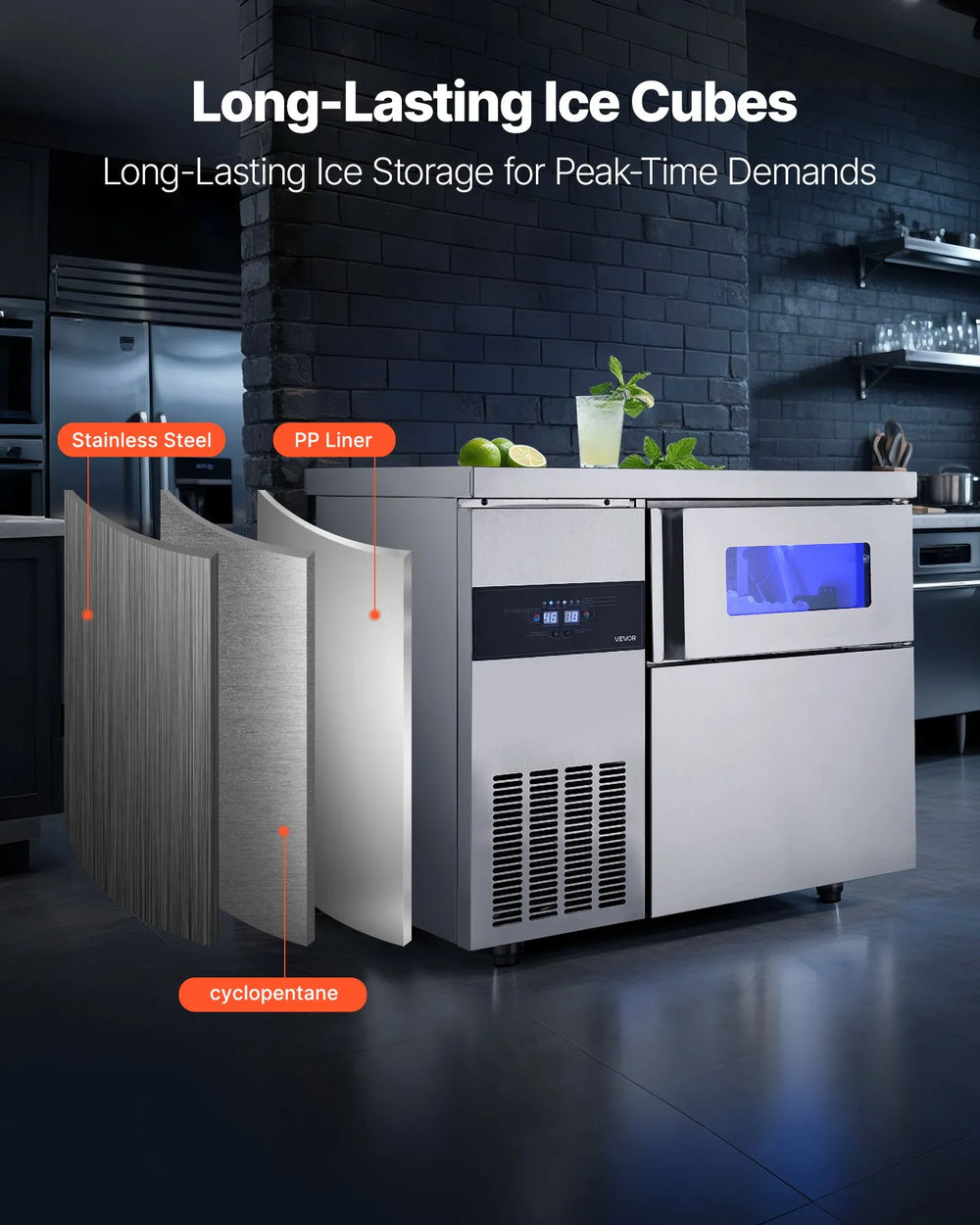 Vevor Commercial Ice Maker with Worktop 265 lbs/Day 66 lbs Storage New