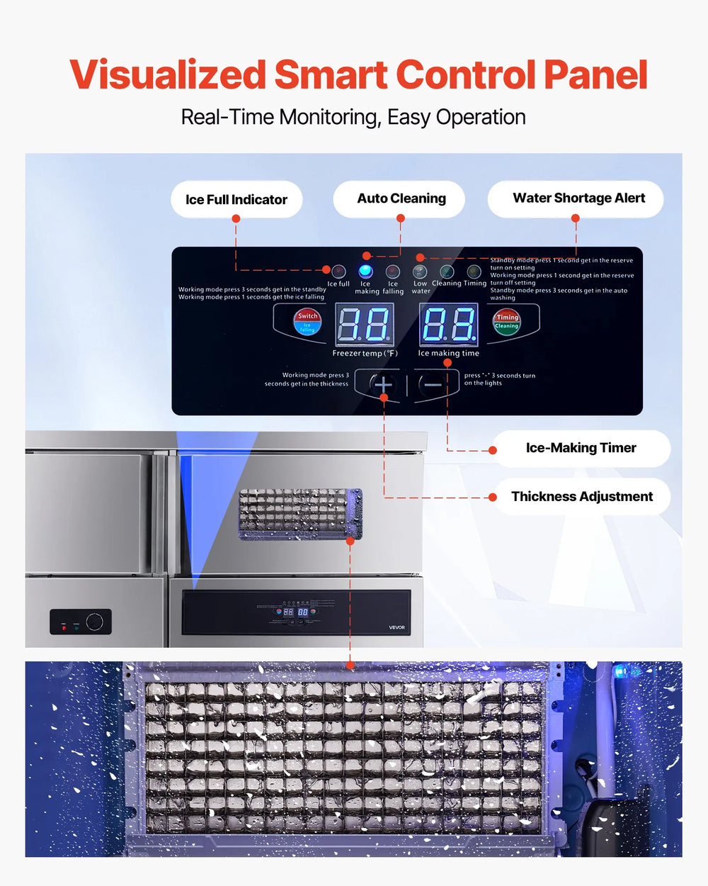 Vevor Commercial Ice Maker with Worktop 330 lbs/Day 88 lbs Storage New
