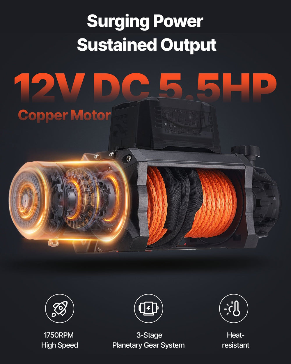 Vevor Electric Winch 10,000 lbs Load Capacity 90 ft. Synthetic Rope Remote Control 12V DC New
