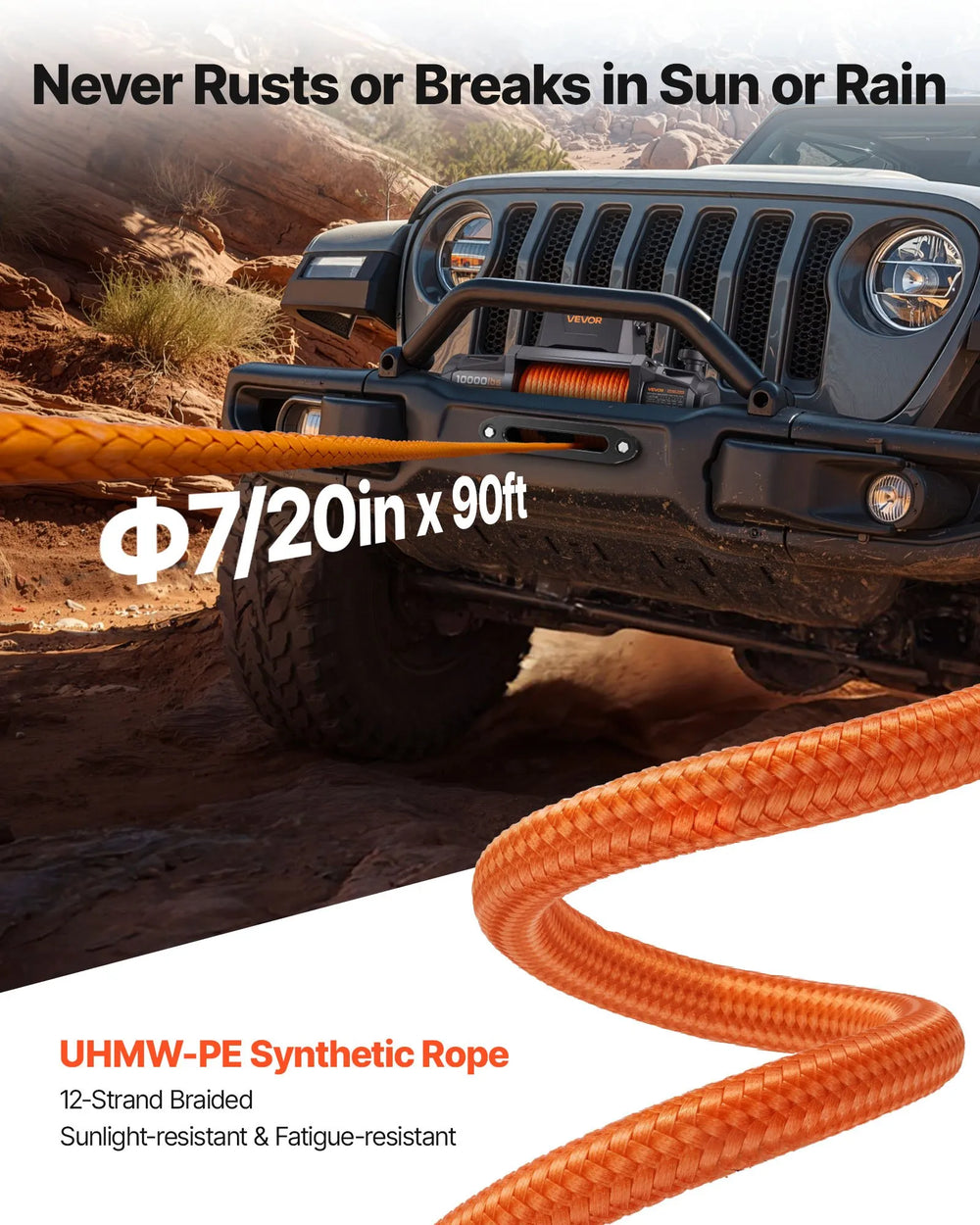 Vevor Electric Winch 10,000 lbs Load Capacity 90 ft. Synthetic Rope Remote Control 12V DC New