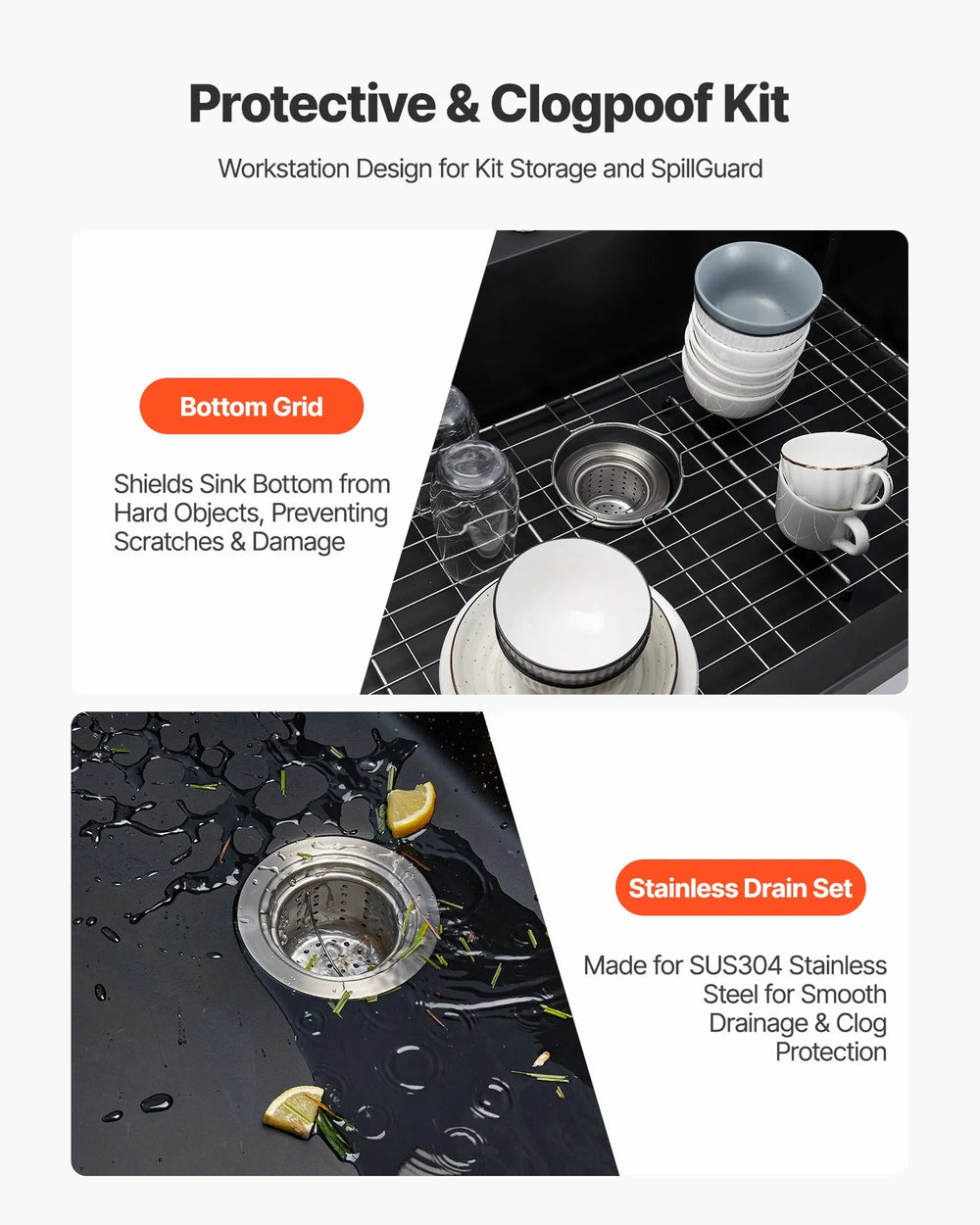 Vevor Granite Composite Kitchen Sink 33 in. Top Mount Single Bowl with Drain Set New