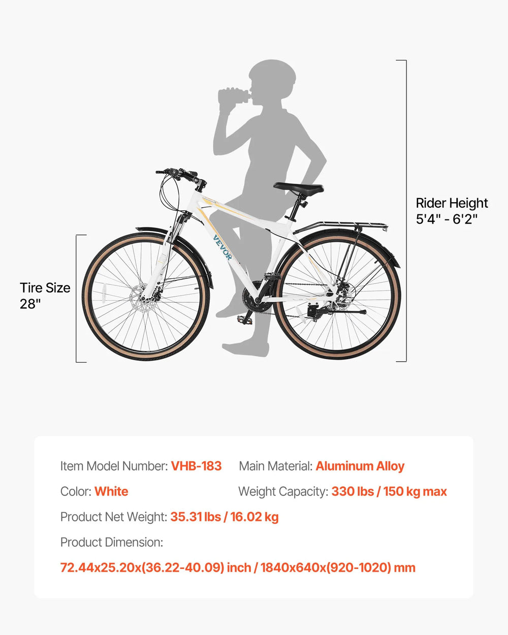 Vevor Hybrid Bicycle Step-Over Frame 24-Speed Drivetrain Front Suspension New