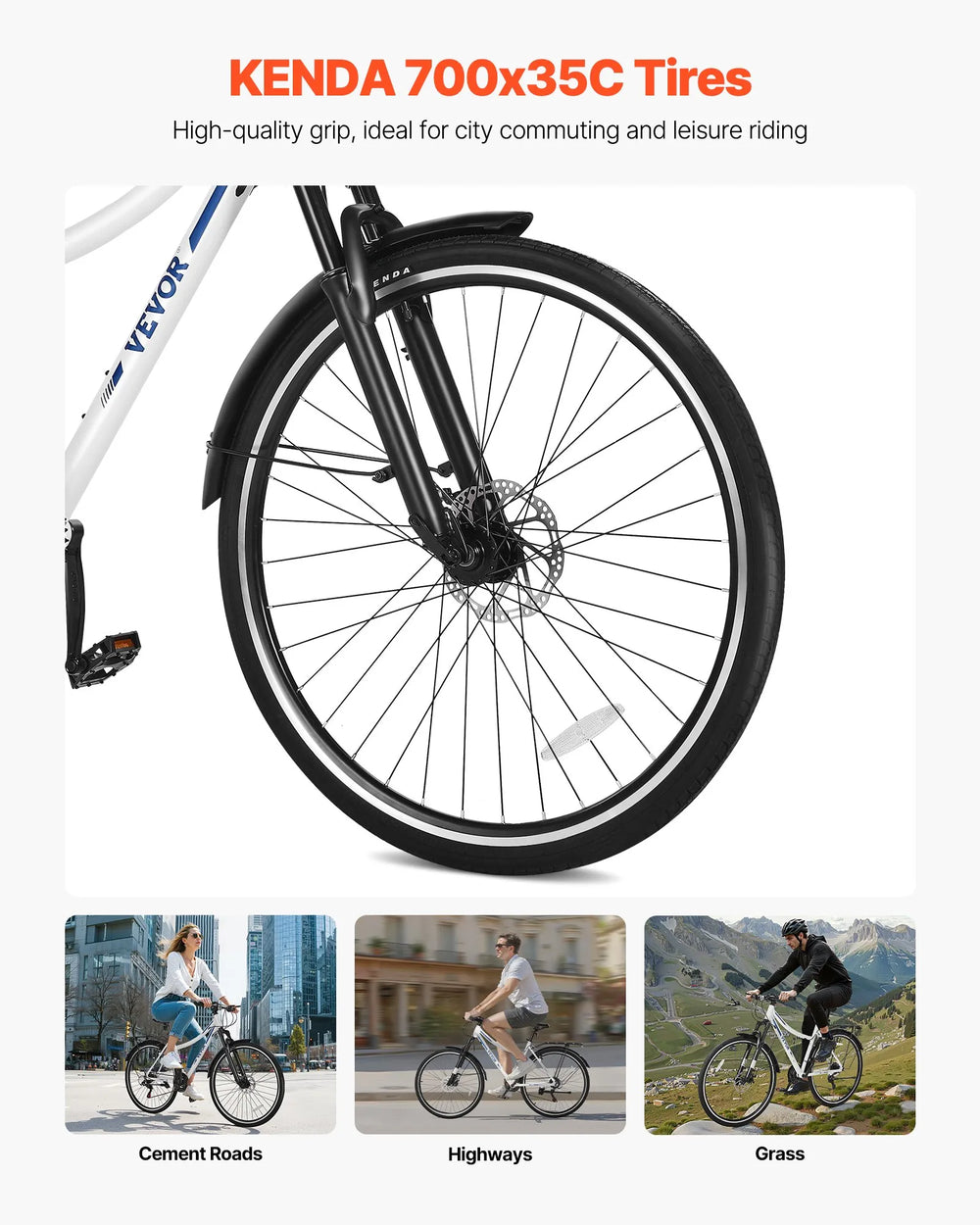 Vevor Hybrid Bicycle Step-Through Frame with 21-Speed Drivetrain Rear Rack New