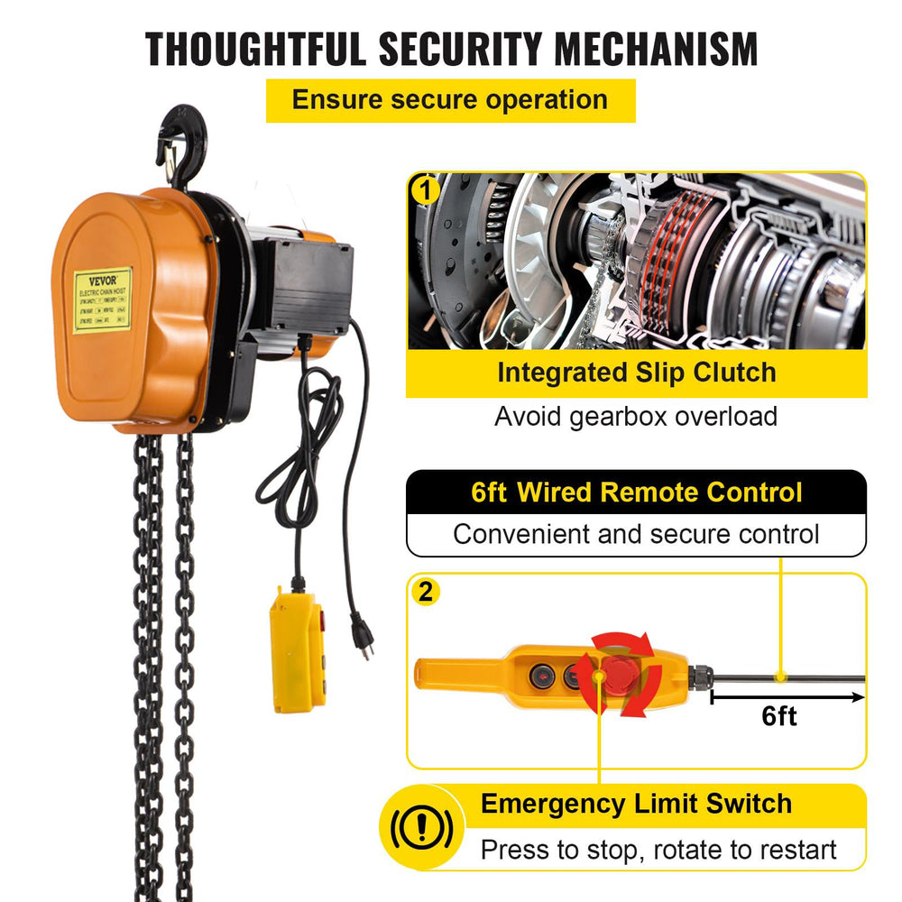 Vevor Electric Chain Hoist 1100 Lbs Winch with Wired Remote Control 15' Max Lift Height New