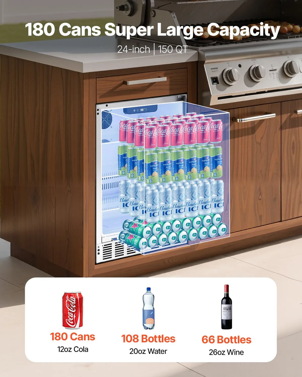 Vevor Beverage Refrigerator 24-Inch 150 QT Undercounter or Freestanding New