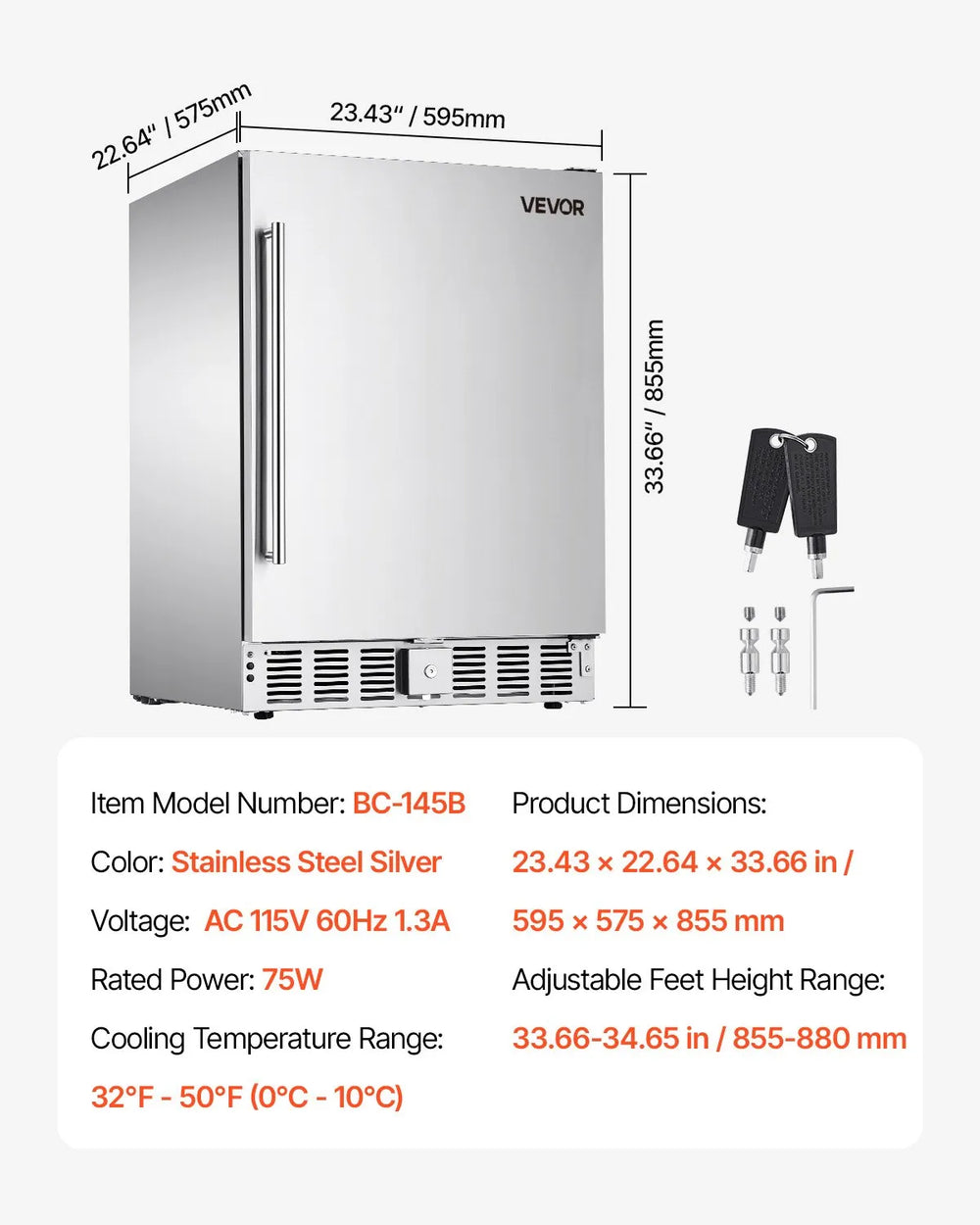 Vevor Beverage Refrigerator 24-Inch 150 QT Undercounter or Freestanding New