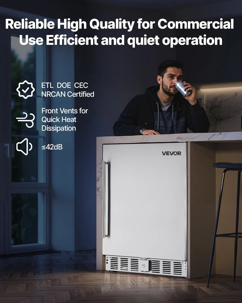 Vevor Beverage Refrigerator 24-Inch 150 QT Stainless Steel Door Undercounter Freestanding New