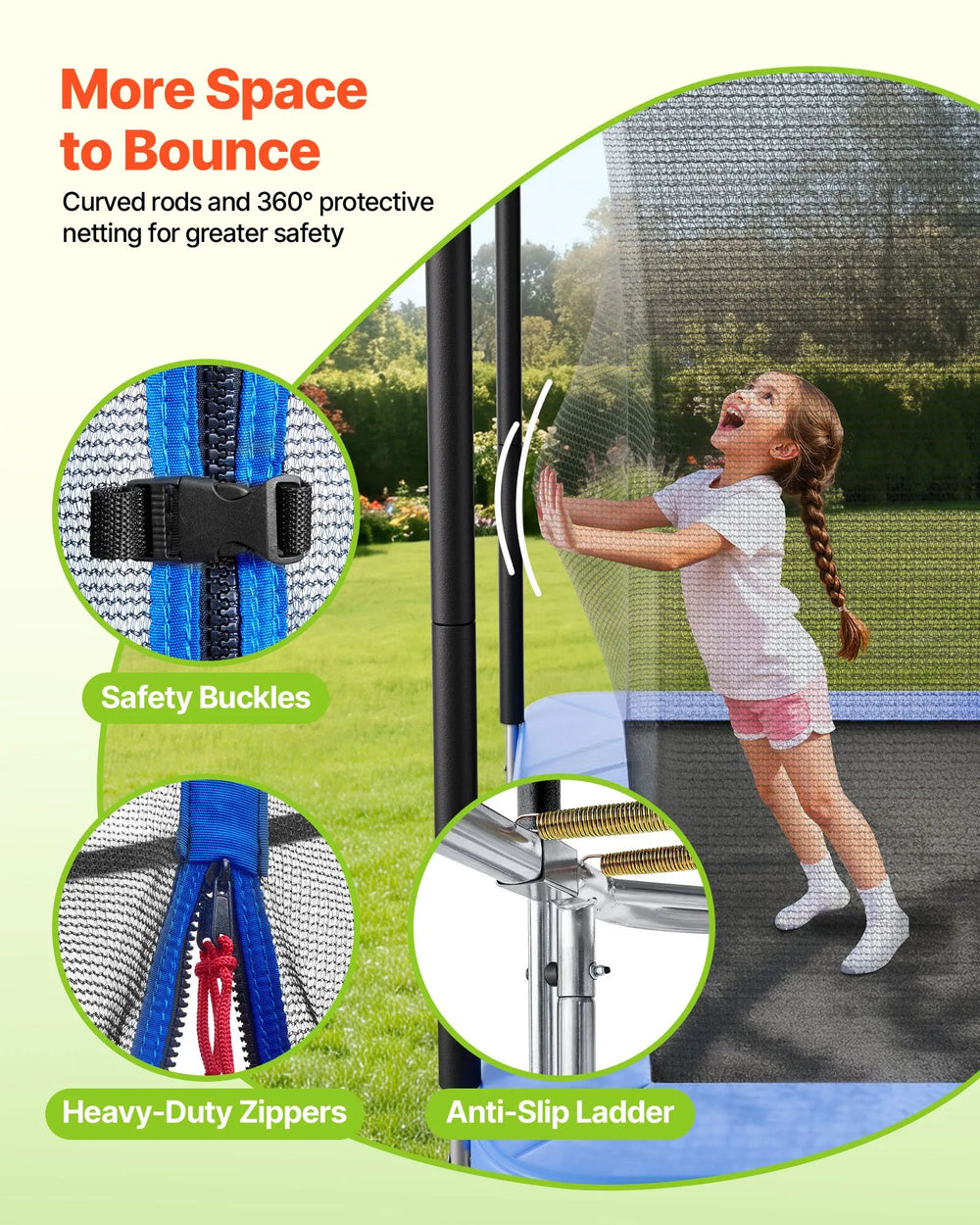 Vevor Trampoline 8' x 14' Rectangle with Enclosure Net 265 lbs Capacity New