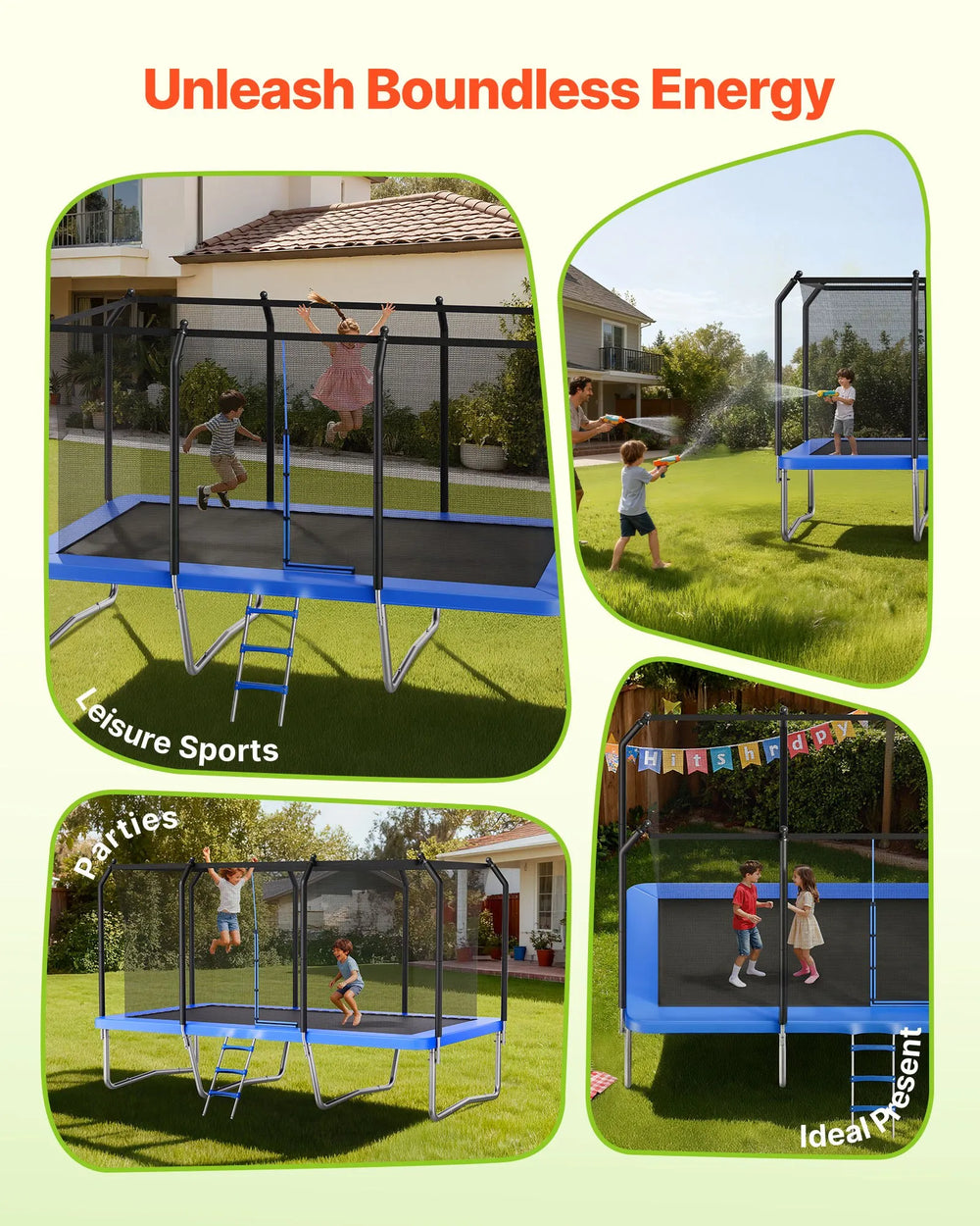 Vevor Trampoline 8' x 14' Rectangle with Enclosure Net 265 lbs Capacity New