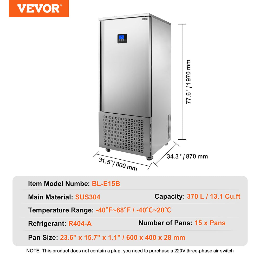 Vevor Commercial Blast Freezer 370L Chiller with 15 Trays -40°F New