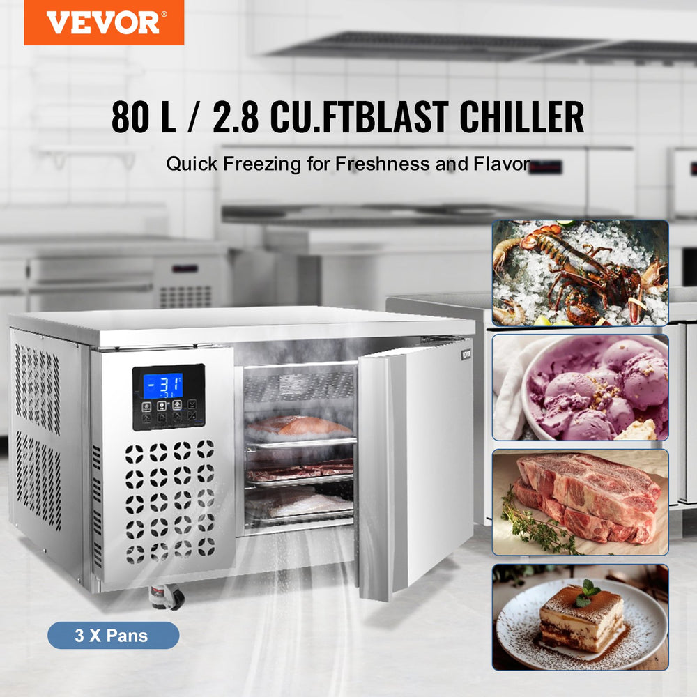 Vevor Commercial Blast Freezer with 3 Trays 80L Capacity New