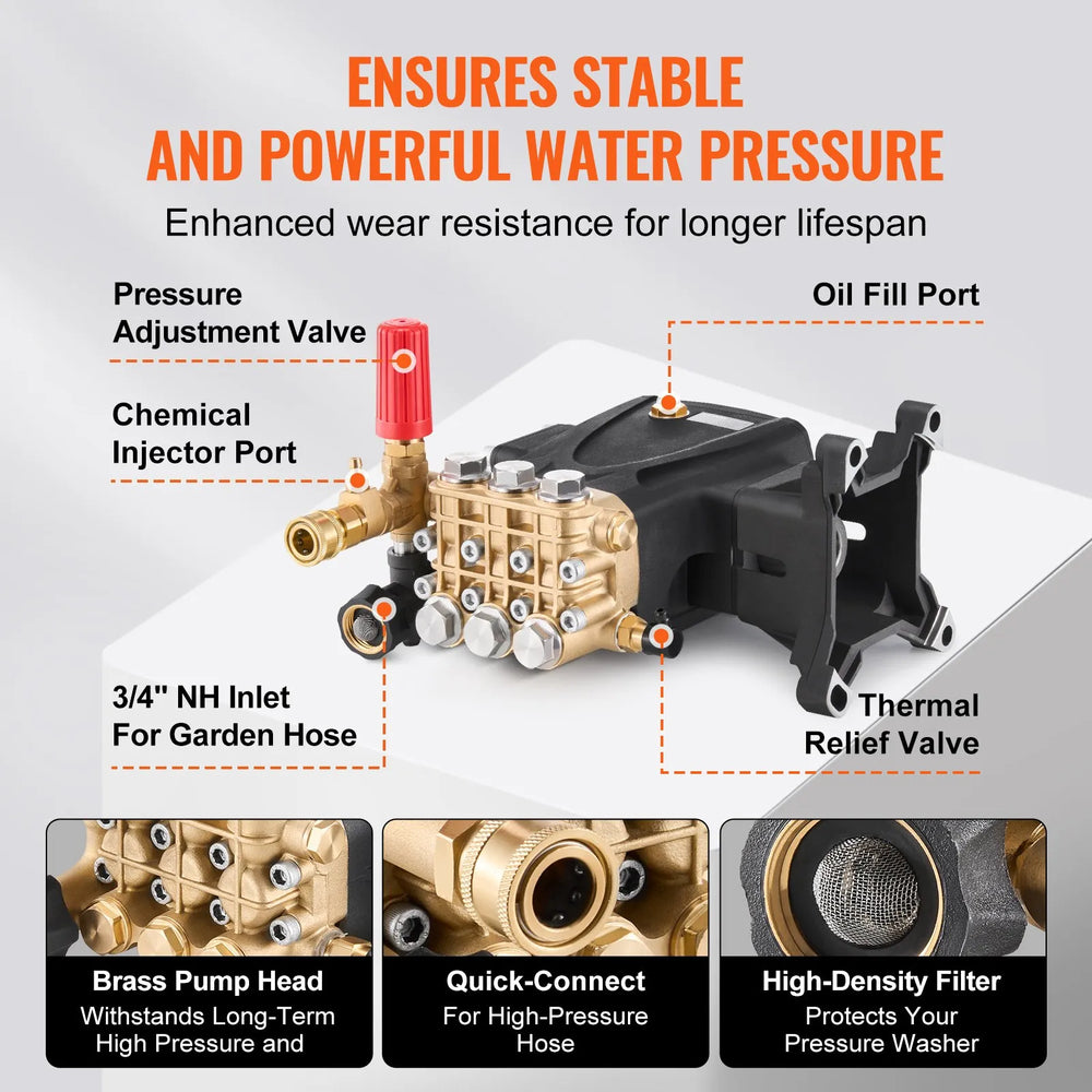 Vevor Pressure Washer Pump 1" Shaft Horizontal Triplex Plunger 4.2 GPM 4200 PSI New