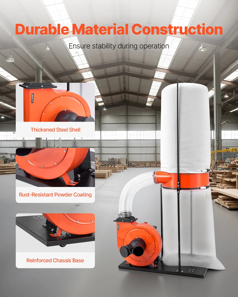 Vevor Dust Collector Vortex Cone with 35 Gal. Bag 1100 CFM 2.5 Micron New